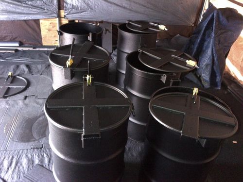 These are 30-gallon drums and lids that were coated for the United States Navy. They needed them coated to prevent rusting and corrosion while being stored on the deck during ocean deployments. Due to the hazardous materials the drums would be holding, they were forced to keep the drums above deck, exposing them to salt air, ocean conditions and constant sunlight.